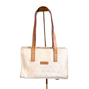 Vintage Dooney & Bourke Shoulder Tote Bag Cream Canvas Signature Logo Shopper